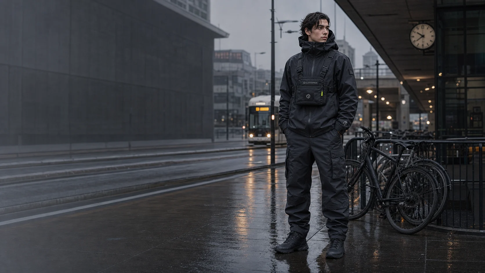 Clothixpack Europe technical citywear storefront editorial with naturally integrated garment branding