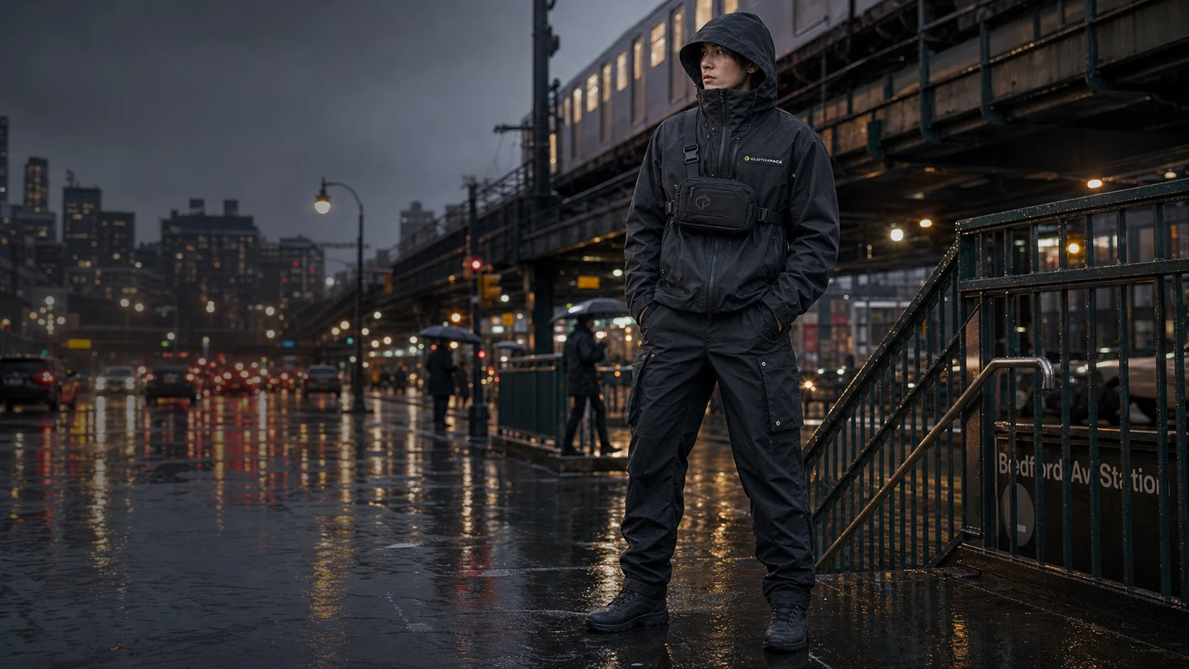 Clothixpack USA technical citywear storefront editorial with naturally integrated garment branding