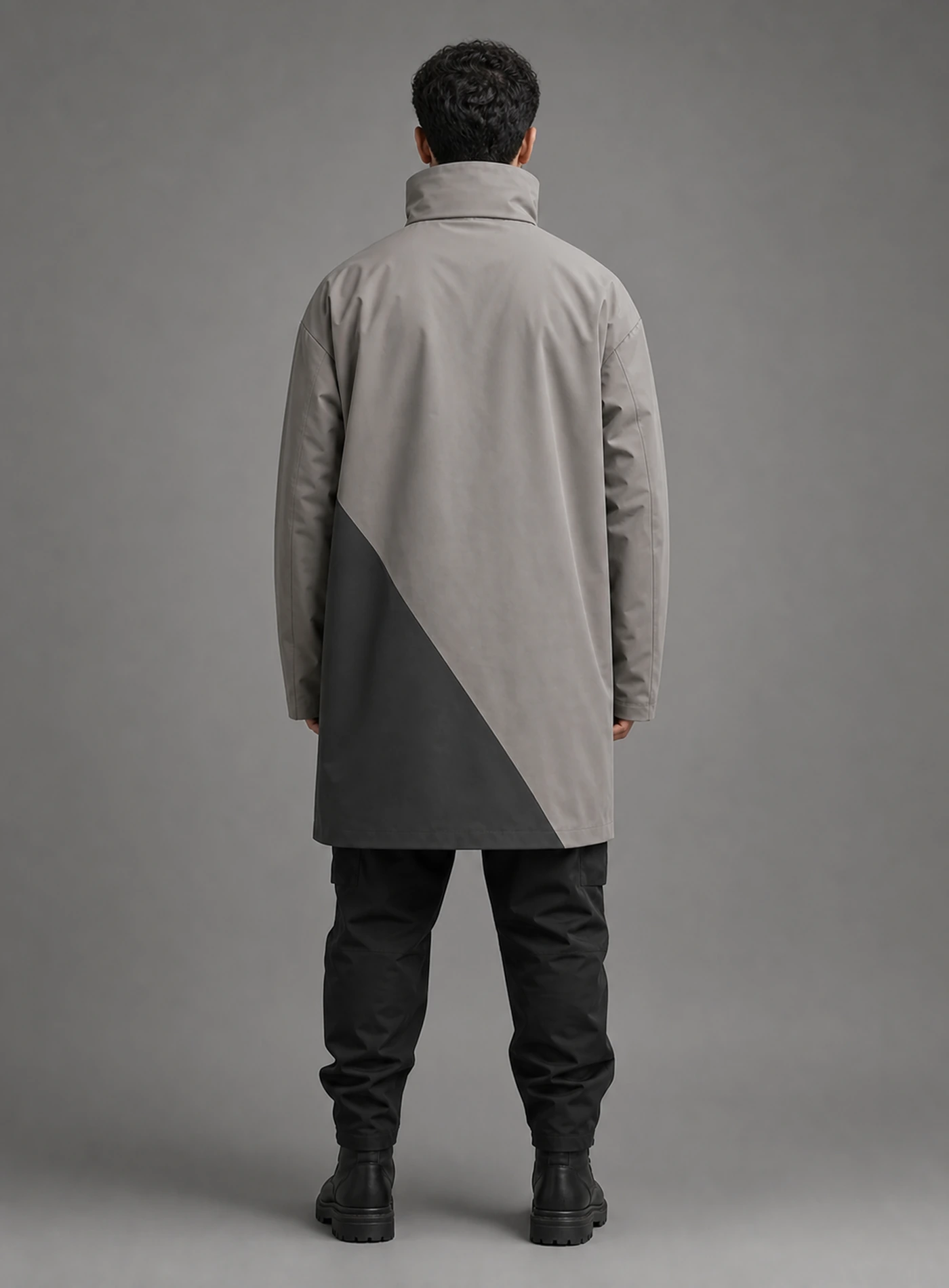 Drift Longline Jacket back view showing matching Clothixpack technical construction