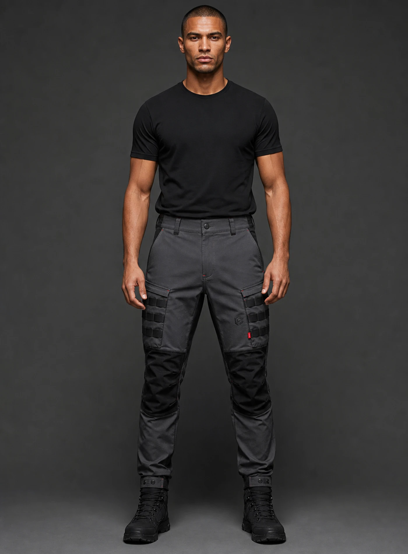 Forge Rail Tactical Pant front view in basalt grey and black