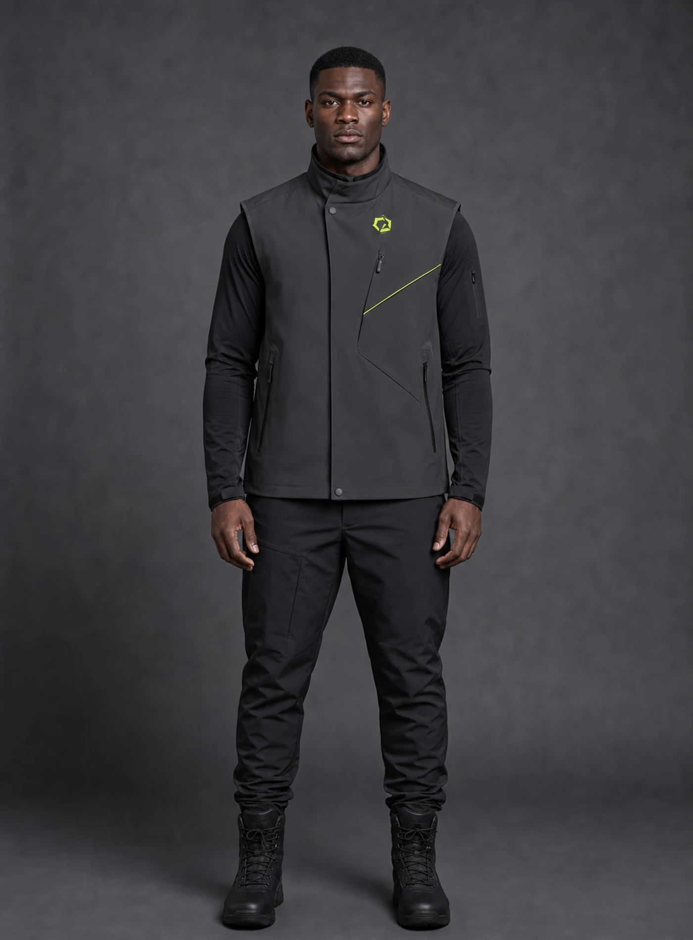 Vector Waterproof Vest front view with its distinct Clothixpack campaign model