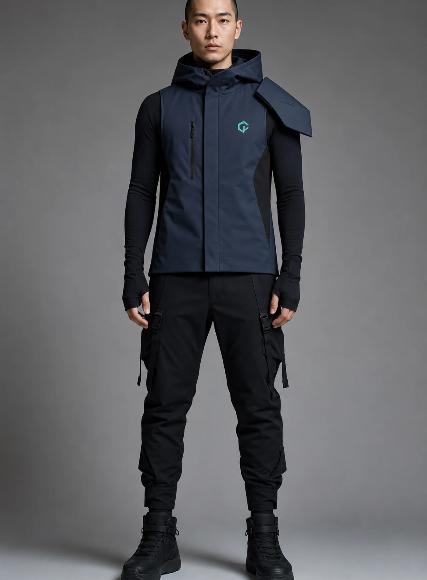 Petrol Shield Vest front view - Clothixpack unique techwear vest product image
