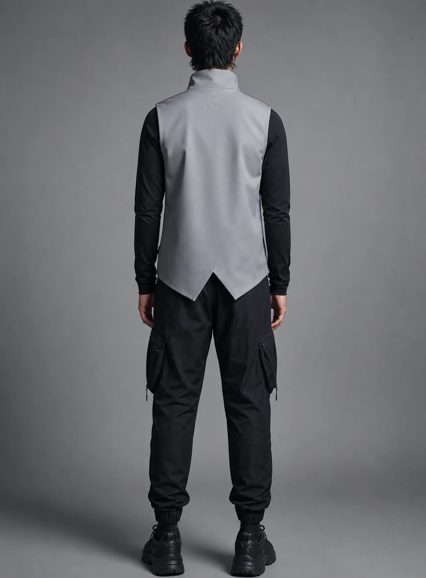 Silver Wrap Vest back view showing matching Clothixpack construction and naturally integrated branding