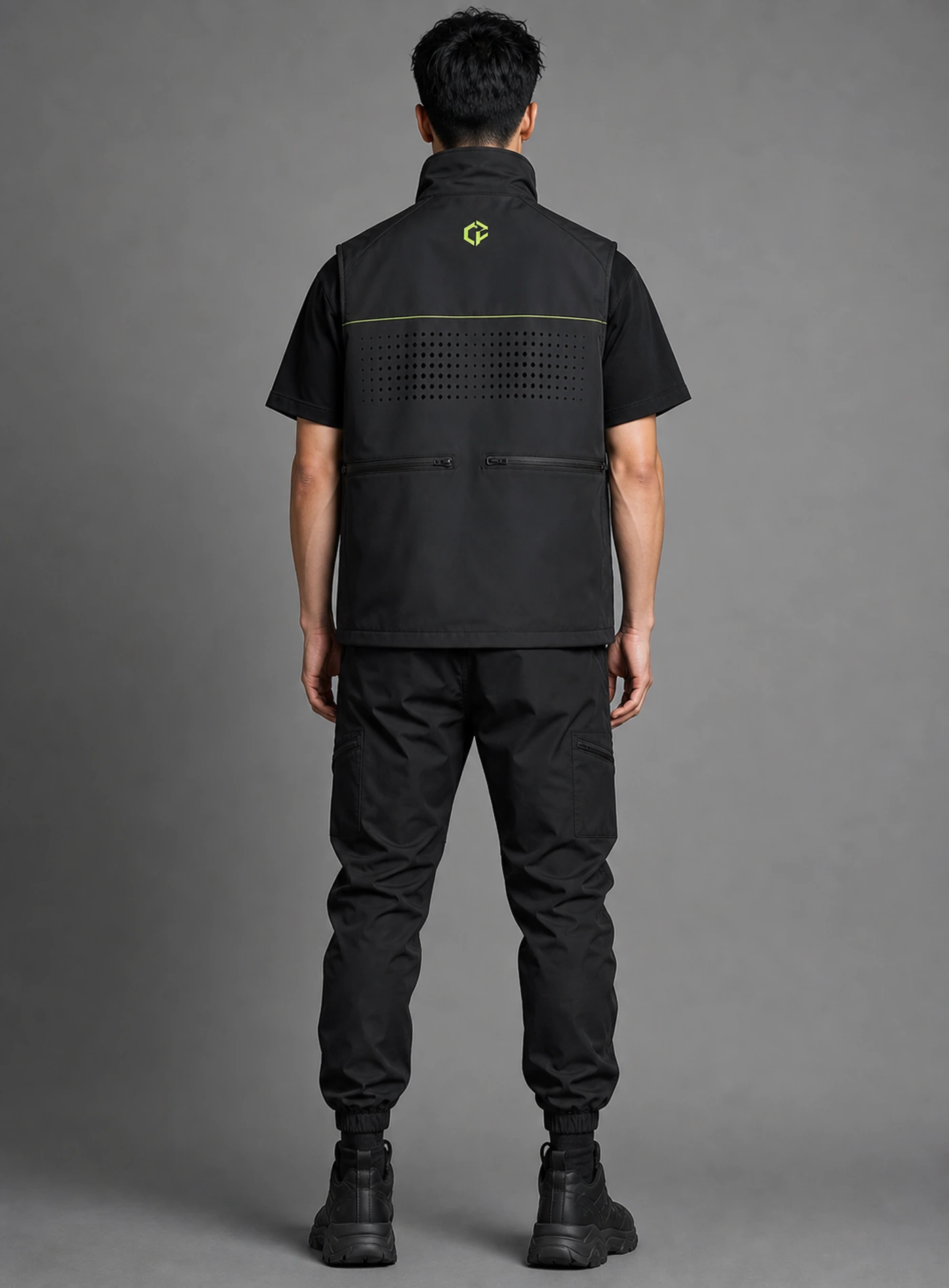Char Grid Vest back view showing matching Clothixpack construction and naturally integrated branding