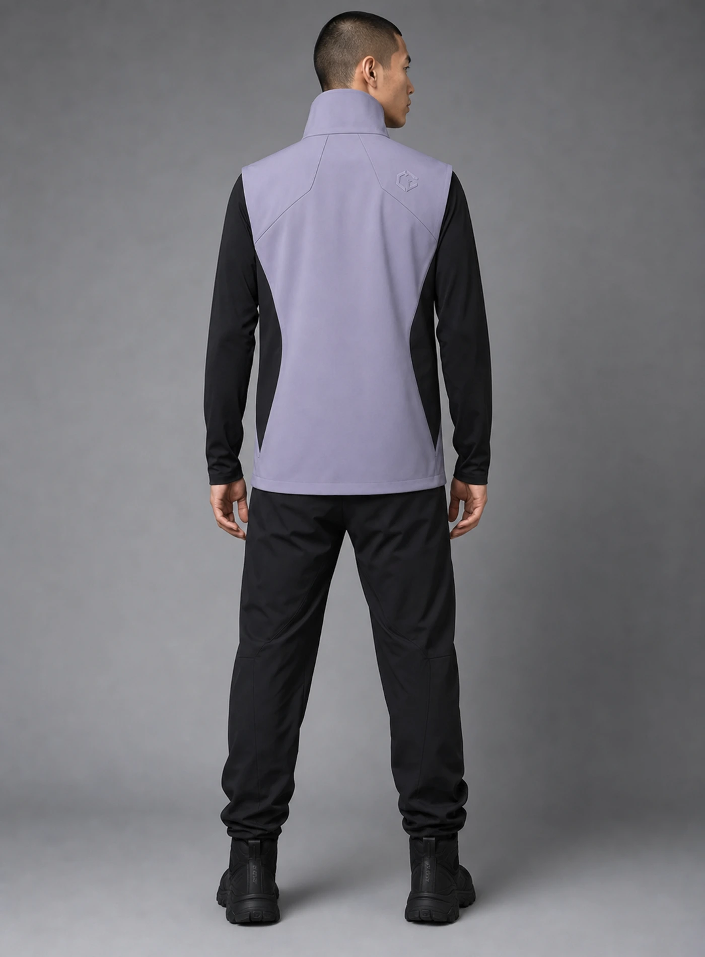 Lavender Vector Vest back view showing matching Clothixpack construction and naturally integrated branding