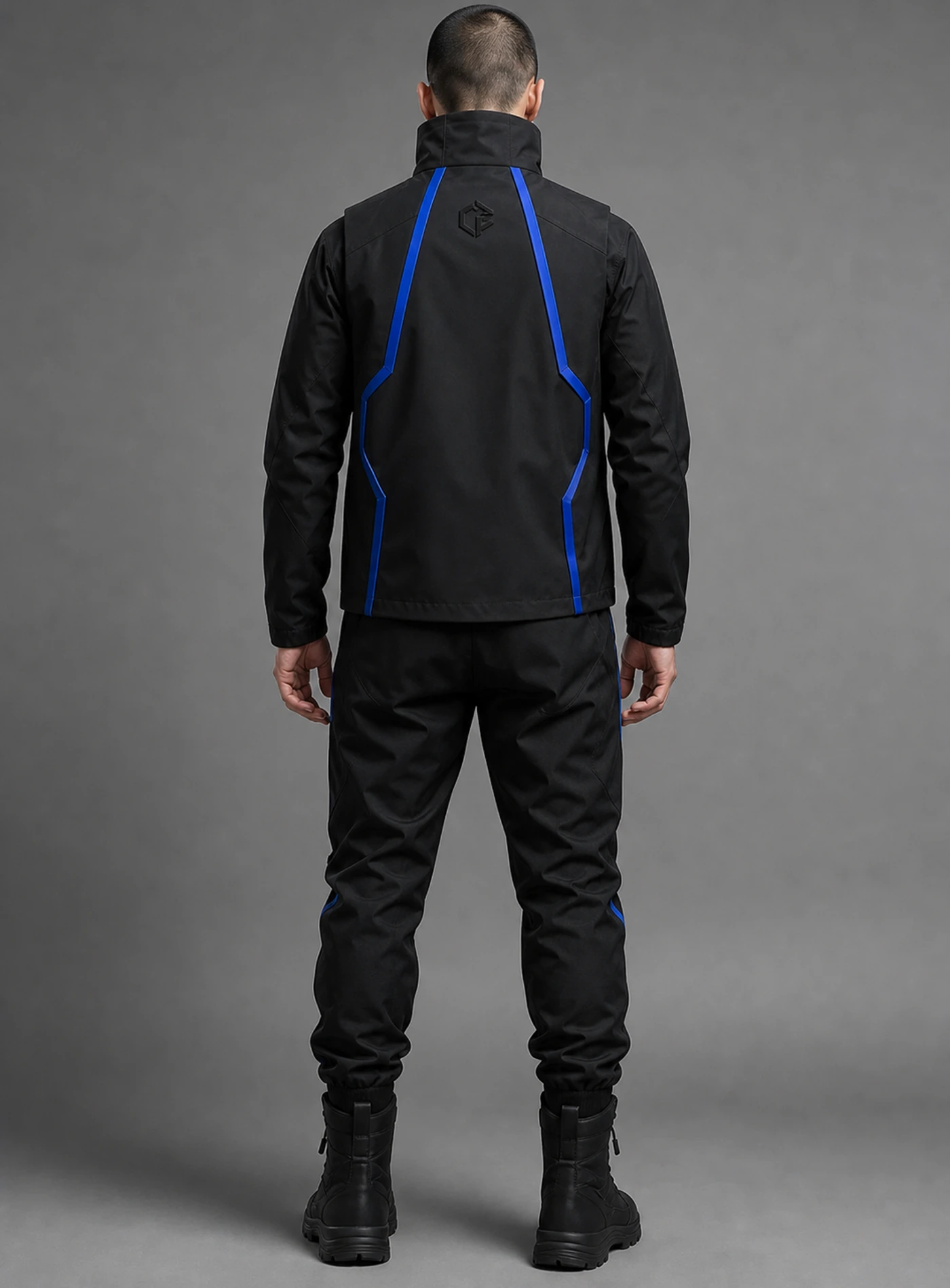 Blue Circuit Vest back view showing matching Clothixpack construction and naturally integrated branding