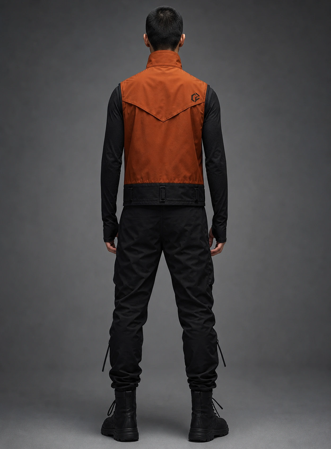 Rust Belt Vest back view showing matching Clothixpack construction and naturally integrated branding