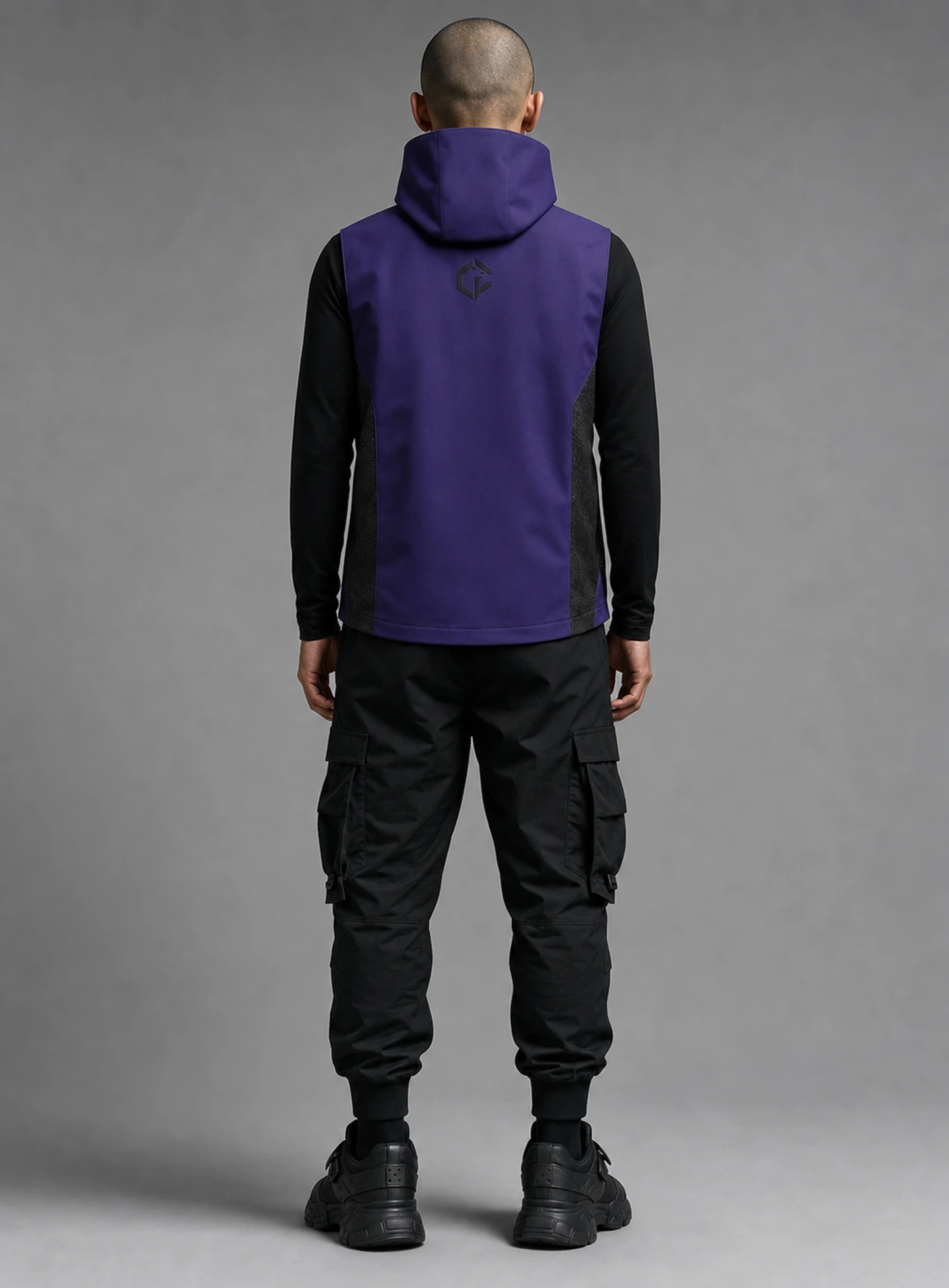 Violet Pocket Vest back view showing matching Clothixpack construction and naturally integrated branding