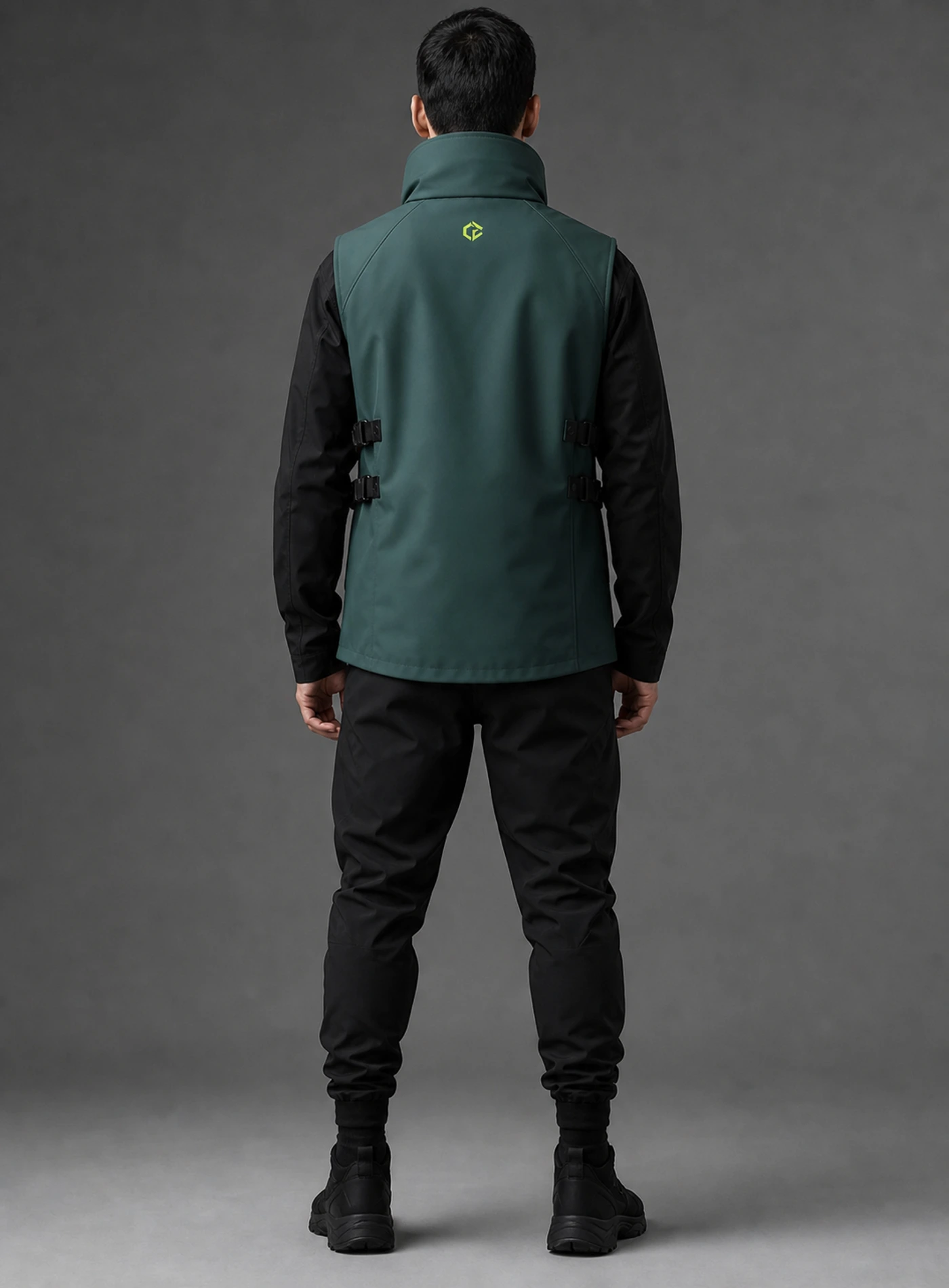 Teal Lock Vest back view showing matching Clothixpack construction and naturally integrated branding