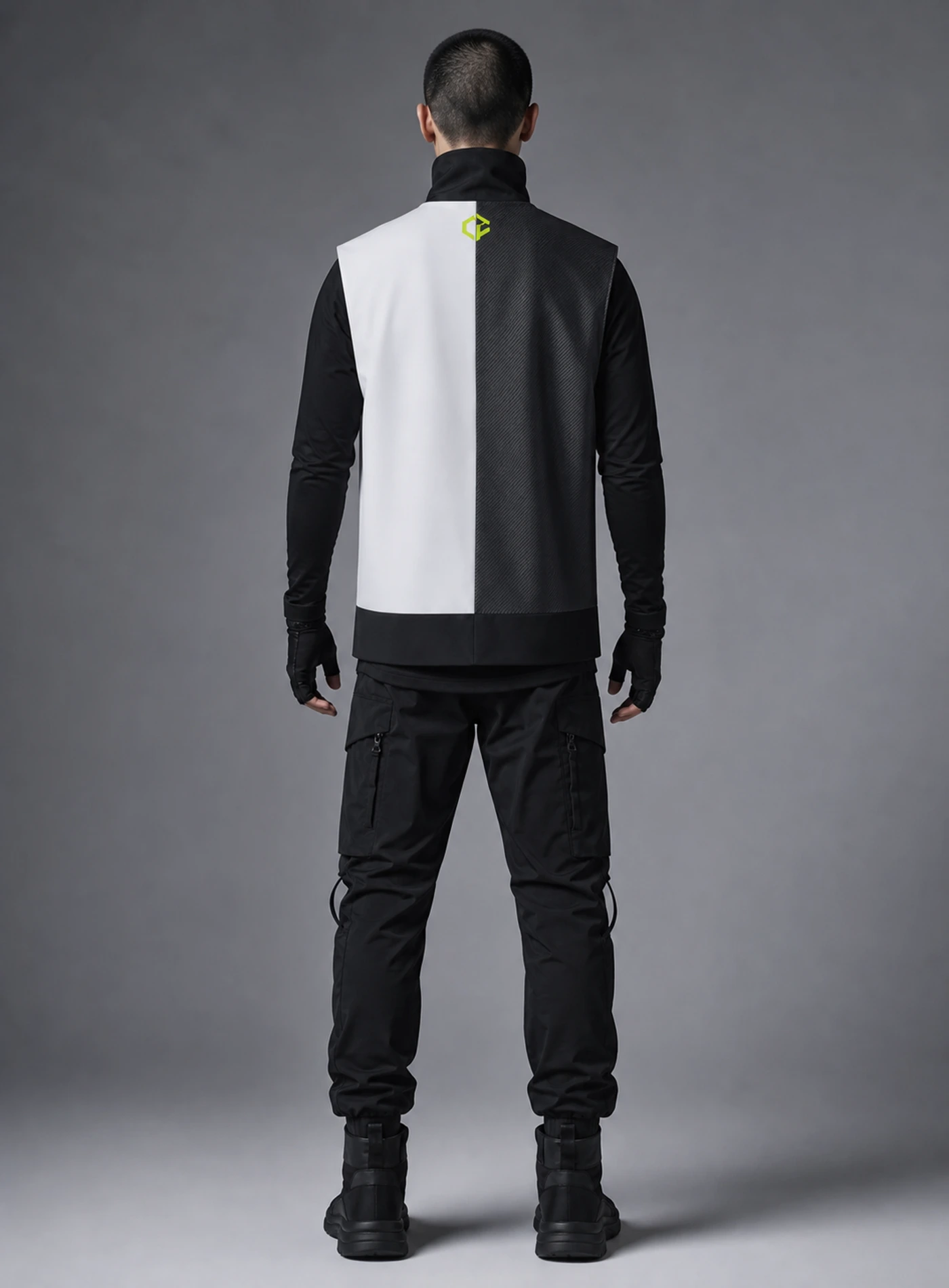 Split Carbon Vest back view showing matching Clothixpack construction and naturally integrated branding